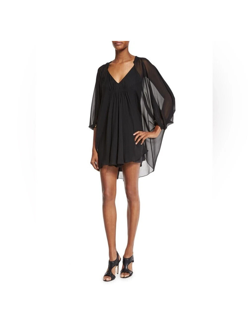 Diane von Furstenberg Fleurette Chiffon Dress 100% Silk Women's Size 8 Black